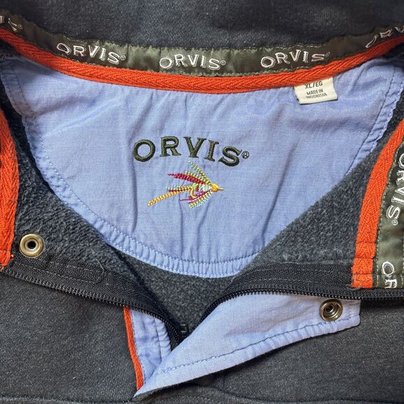 Orvis Men’s XL Quarter Snap Pullover Sweater Gray Fleece Lined Fly Fishing Logo - Picture 3 of 6